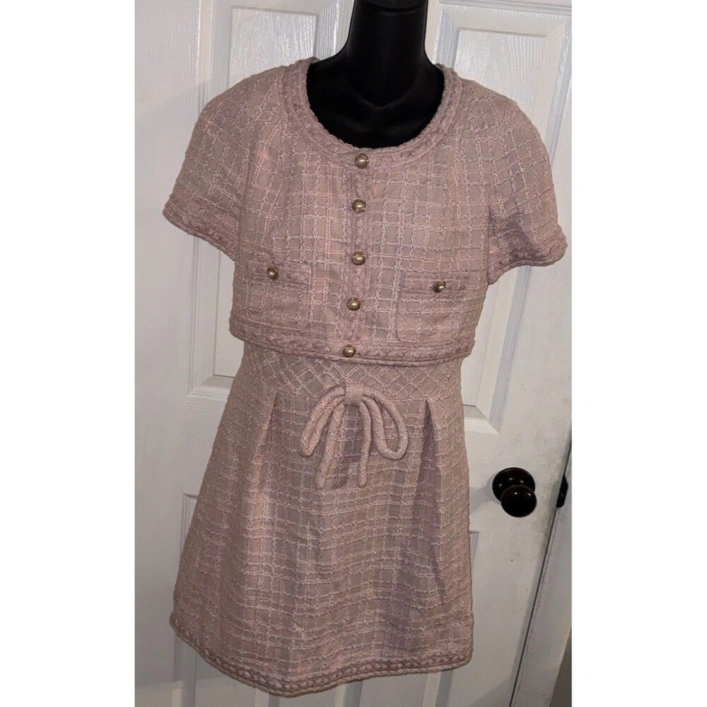 Edward Achour Paris  42 US 10 Pink Tweed Dress NWT